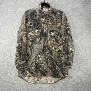 Vintage Mossy Oak Men's Faded Camo Chamois Flannel Button Shirt Sz Large Cotton